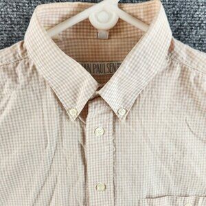 Jan Paulsen Size 40 Beige Check Long Sleeve Button Up Shirt 100% Cotton Adult